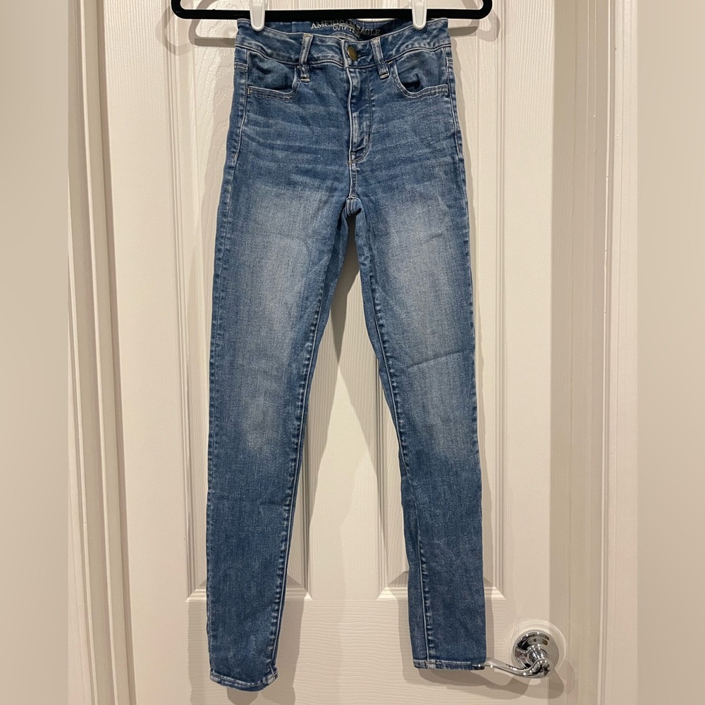Blue Medium Wash Skinny Jeans American Eagle Super Stretch X